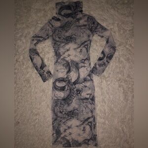 KHALEESI VIBES MESH MIDI DRESS - WHITE/COMBO